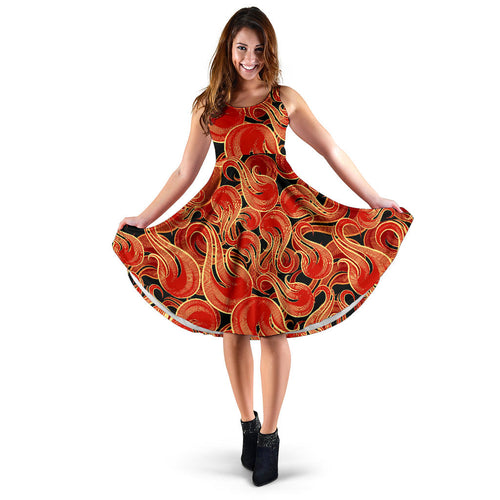 Fire Flame Pattern Sleeveless Midi Dress