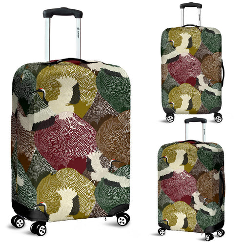 Japanese Cranes Flying Forest Dot Pattern Luggage Covers