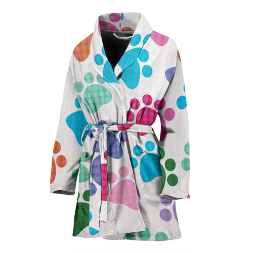 Dog Paws Pattern Print Design 01 Women's Bathrobe