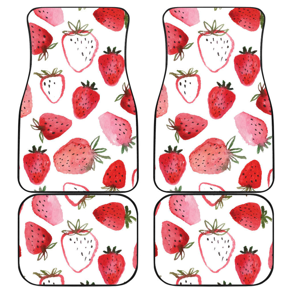 Watercolor Hand Drawn Beautiful Strawberry Pattern Front And Back Car Mats