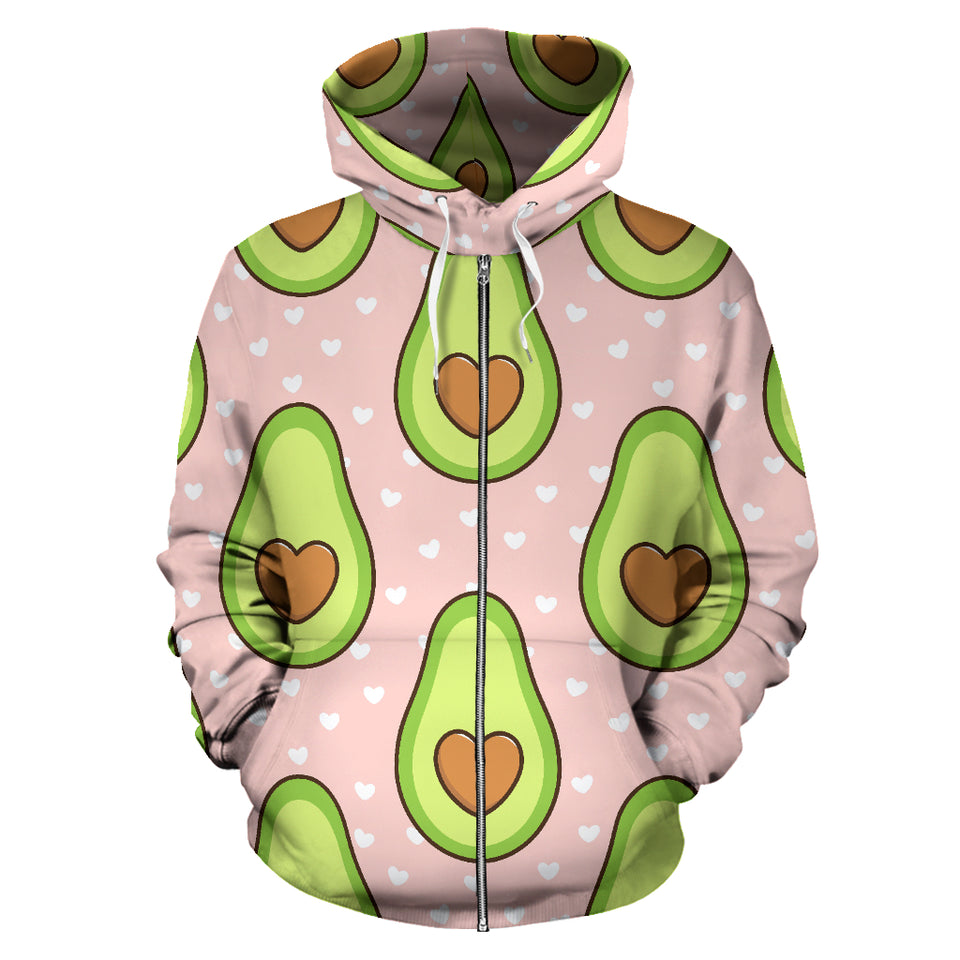 Avocado Heart Pink Background Zip Up Hoodie