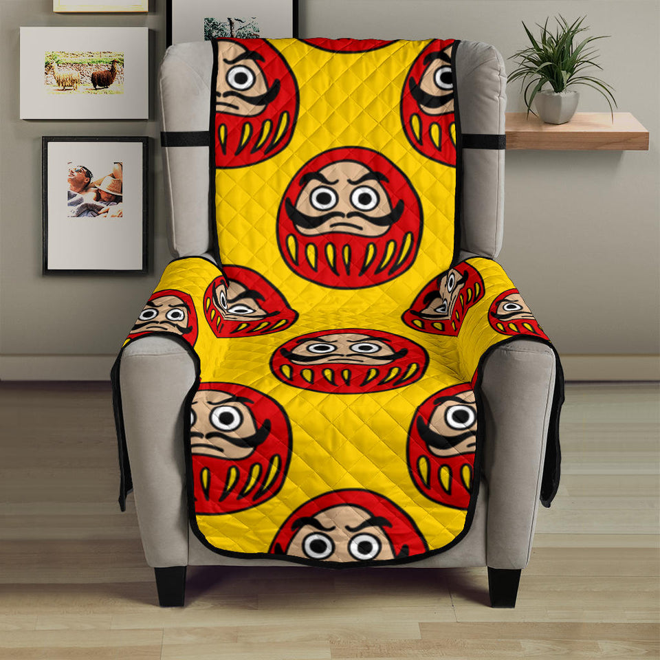 Daruma japanese wooden doll yellow background Chair Cover Protector