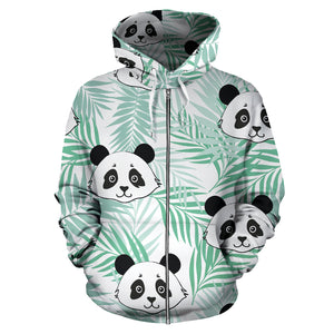 Panda Pattern Tropical Leaves Background Zip Up Hoodie