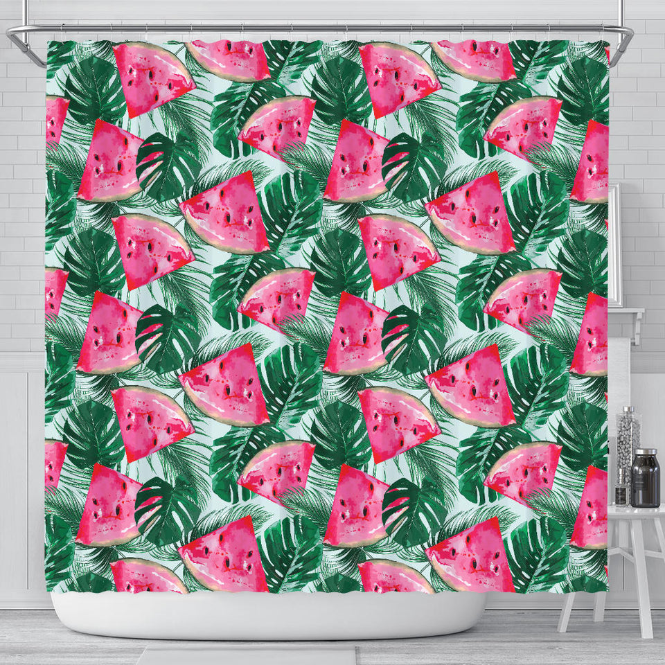 Watermelons Tropical Palm Leaves Pattern Shower Curtain Fulfilled In US