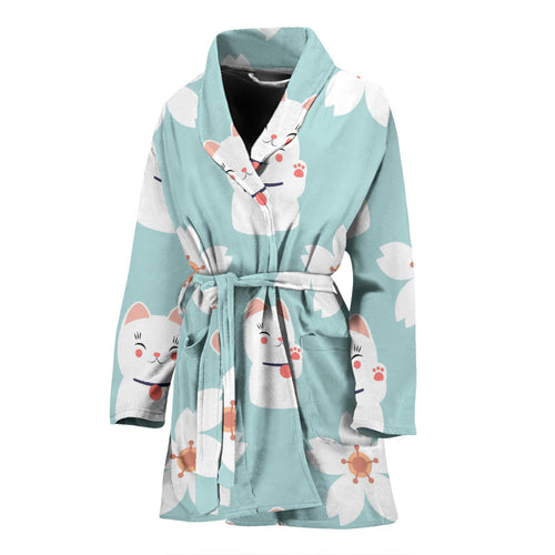 Maneki Neko Lucky Cat Sakura Women'S Bathrobe