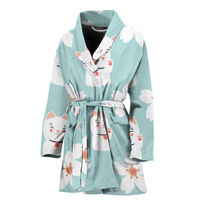 Maneki Neko Lucky Cat Sakura Women'S Bathrobe