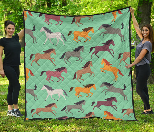 Colorful Horses Pattern Premium Quilt