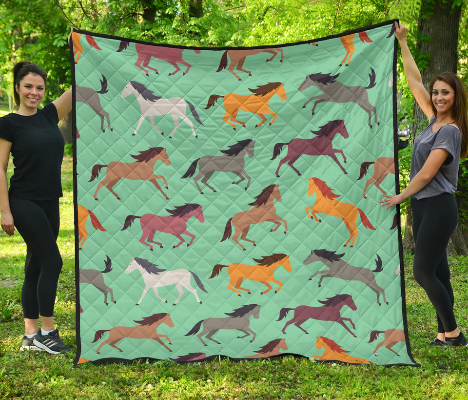 Colorful Horses Pattern Premium Quilt