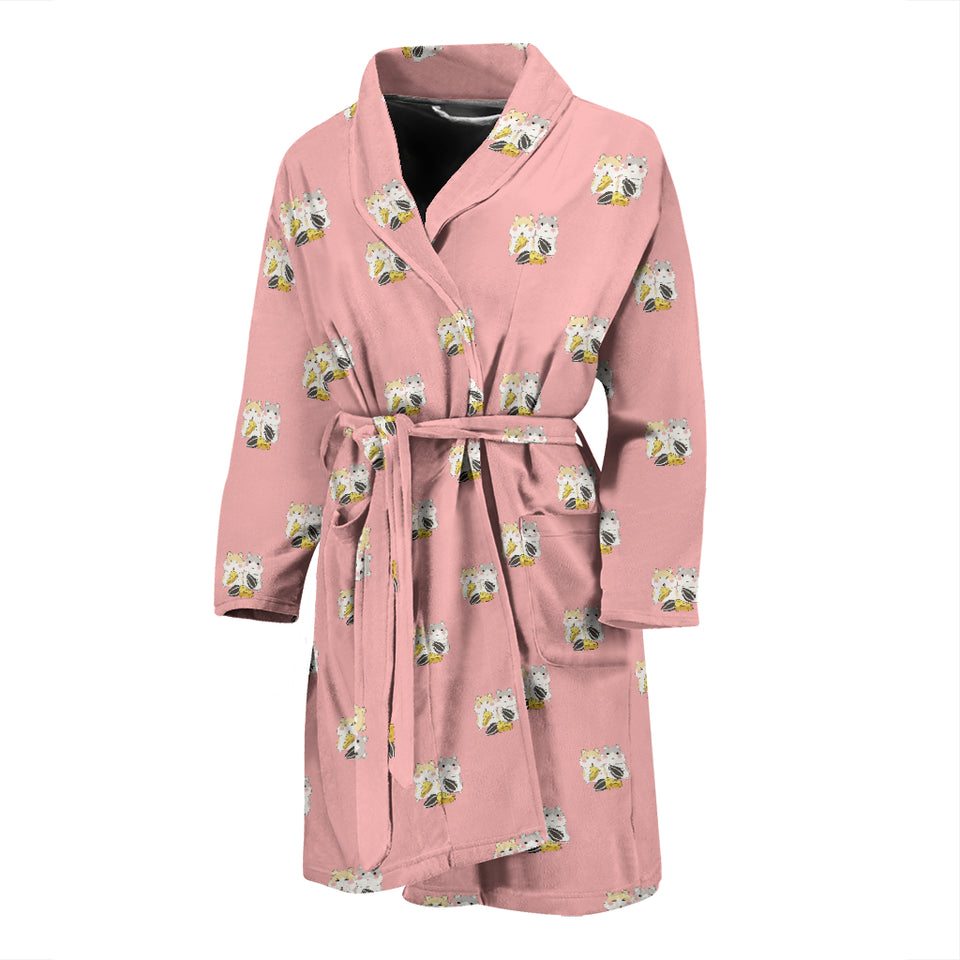 Cute Hamster Cheese Pattern Pink Background Men'S Bathrobe