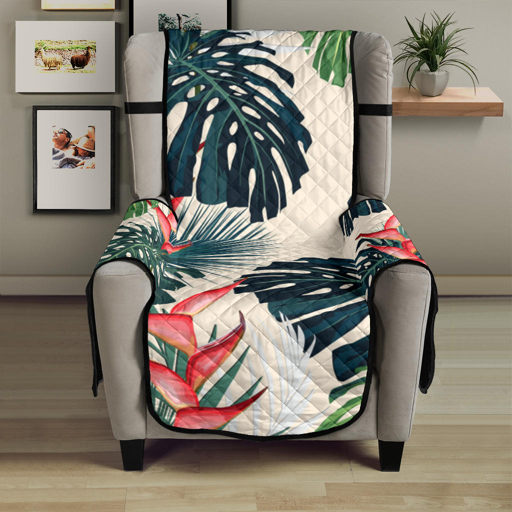 heliconia flowers, palm and monstera leaves Chair Cover Protector