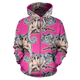 Chameleon Lizard Pattern Pink Background Zip Up Hoodie
