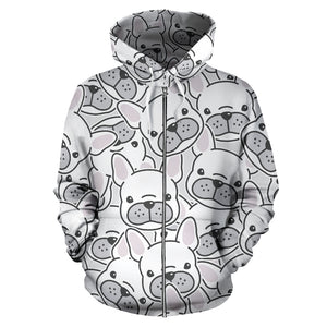 Cute French Bulldog Head Pattern Zip Up Hoodie