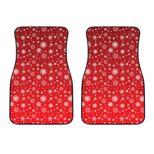 Snowflake Pattern Red Background Front Car Mats