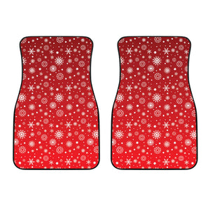 Snowflake Pattern Red Background Front Car Mats