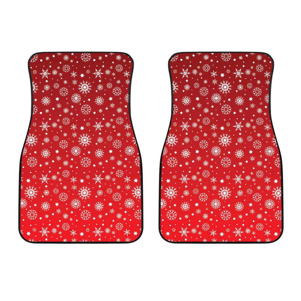 Snowflake Pattern Red Background Front Car Mats