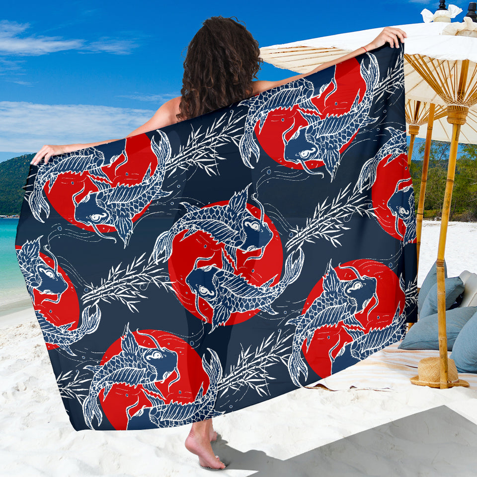 Koi Fish Carp Fishs Hand Drawn Japanese Art Sarong