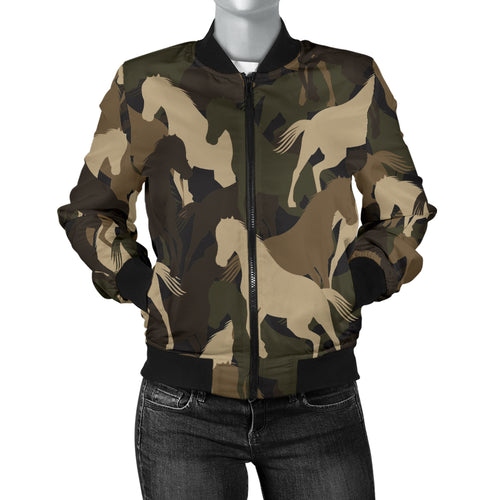 Horse Camo Camouflage Pattern Women'S Bomber Jacket