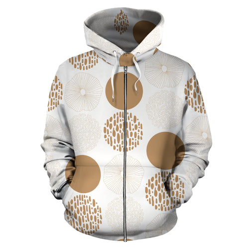 Gold Texture Mushroom Pattern Zip Up Hoodie