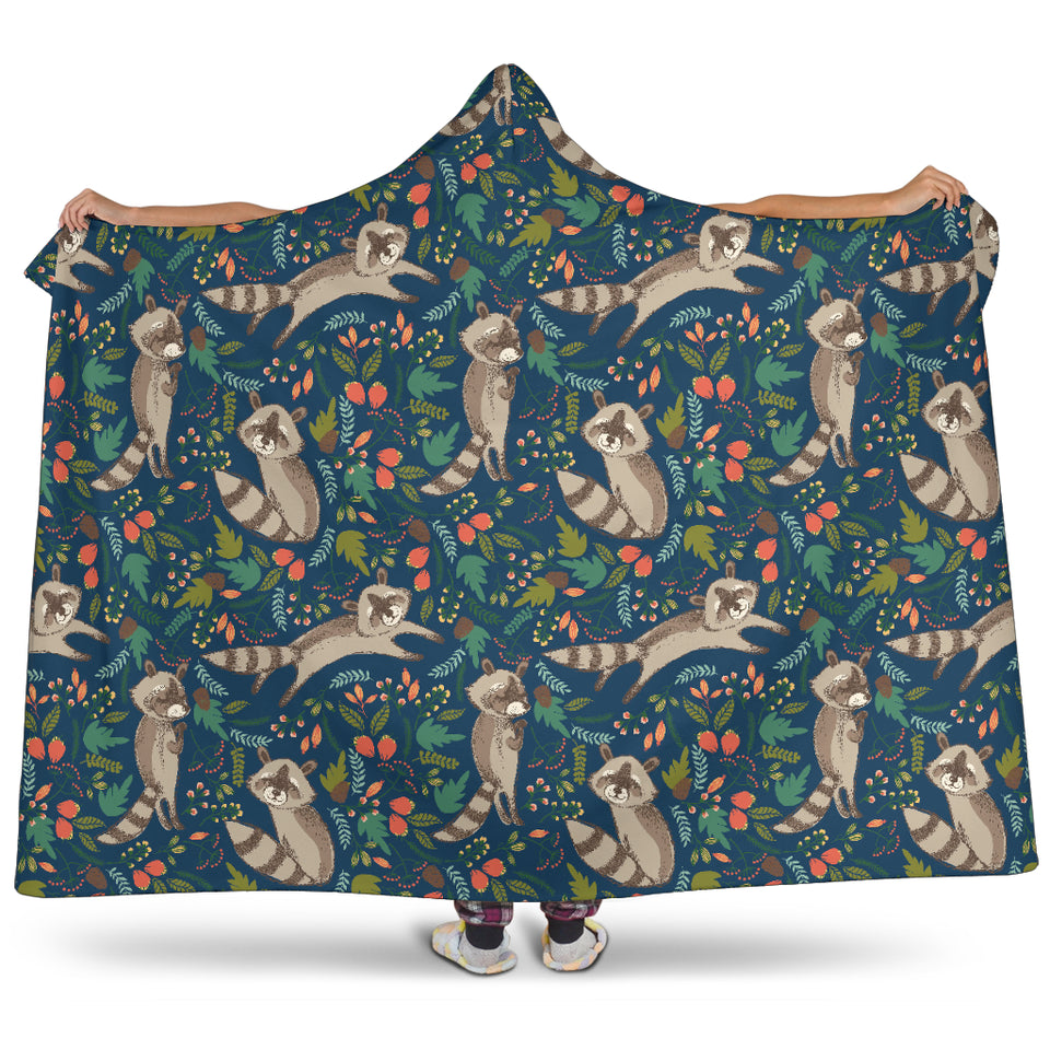 Raccoon Tropical Leaves Pattern Hooded Blanket