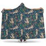 Raccoon Tropical Leaves Pattern Hooded Blanket