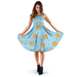 Brown Cute Pomeranian Blue Blackground Sleeveless Midi Dress