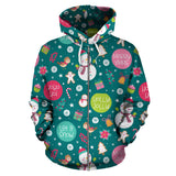 Snowman Bird Decorative Elements Christmas Pattern Zip Up Hoodie