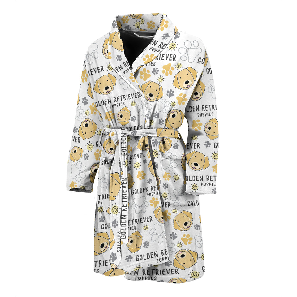 Golden Retriever Pattern Print Design 04 Men's Bathrobe