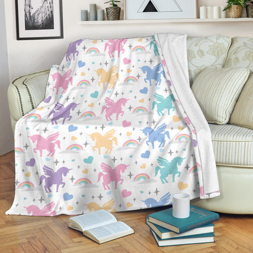 Colorful Unicorn Rainbow Heart Pattern Premium Blanket