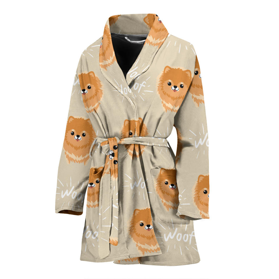 Cute Brown Pomeranian Puppy  Women'S Bathrobe