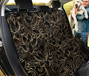 Luxurious Gold Lotus Waterlily Black Background Dog Car Seat Covers
