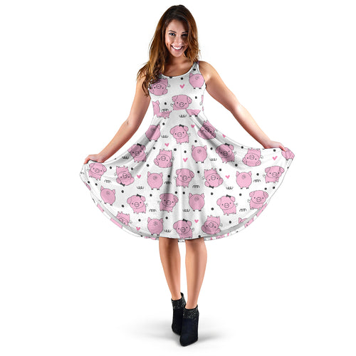 Pig Pattern Print Design 03 Sleeveless Midi Dress