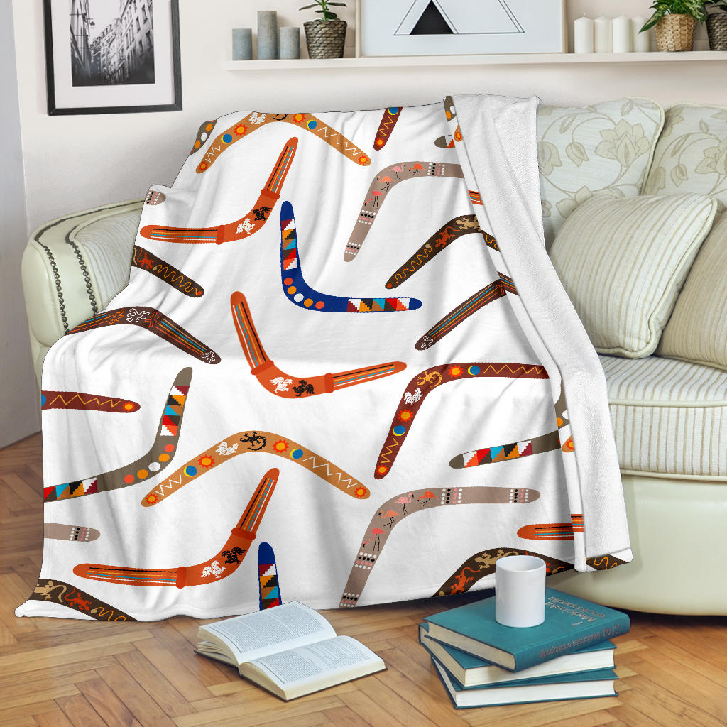 Boomerang Australian Aboriginal Ornament Pattern Premium Blanket