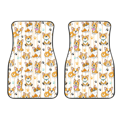 Cute Dog Corgi Striped Background Pattern Front Car Mats