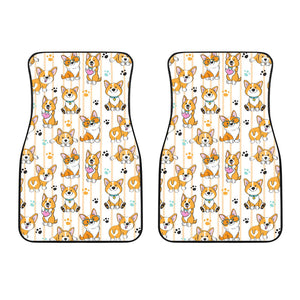 Cute Dog Corgi Striped Background Pattern Front Car Mats
