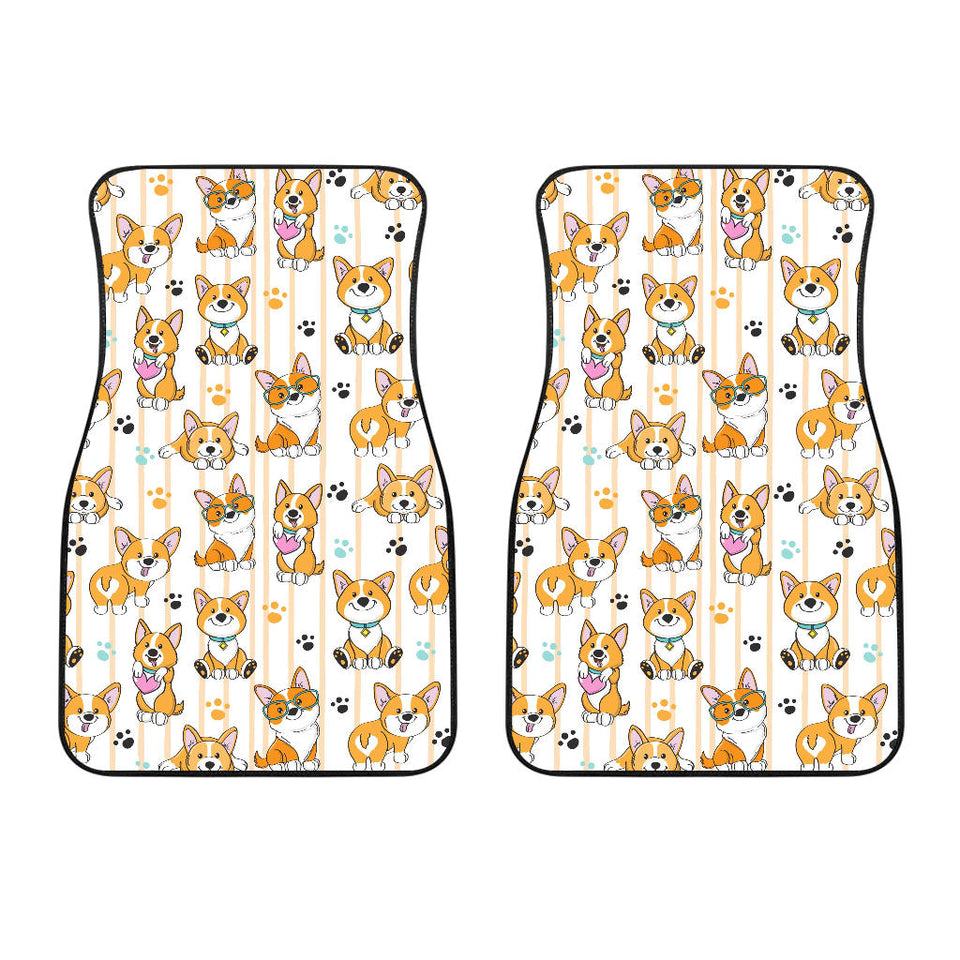 Cute Dog Corgi Striped Background Pattern Front Car Mats