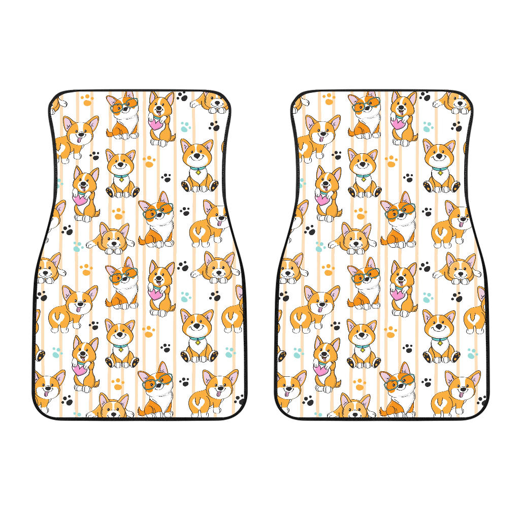 Cute Dog Corgi Striped Background Pattern Front Car Mats