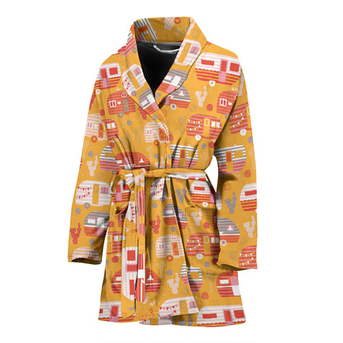 Camper Van Pattern Print Design 04 Women's Bathrobe