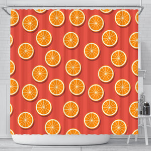 Oranges Pattern Red Background Shower Curtain Fulfilled In US