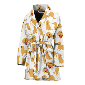 Golden Retriever Pattern Print Design 05 Women's Bathrobe