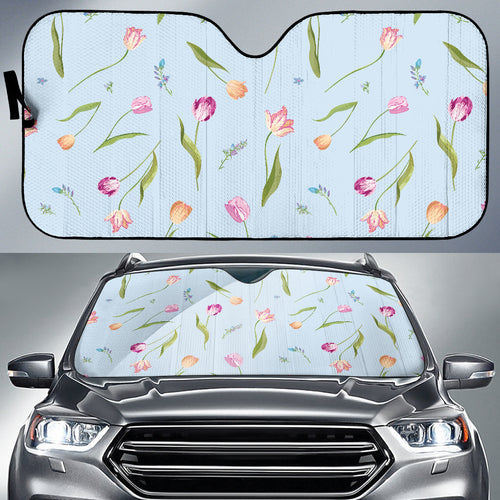 Watercolor Tulips Pattern Car Sun Shade