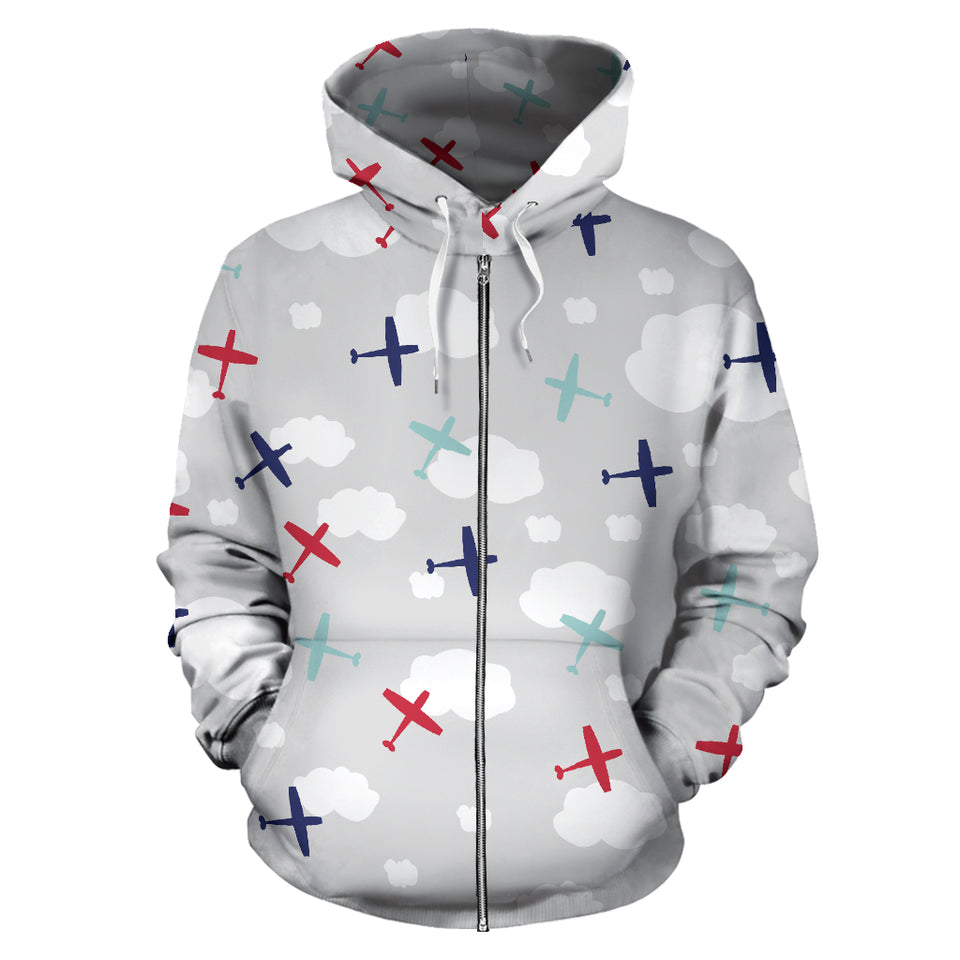 Airplane Cloud Grey Background Zip Up Hoodie