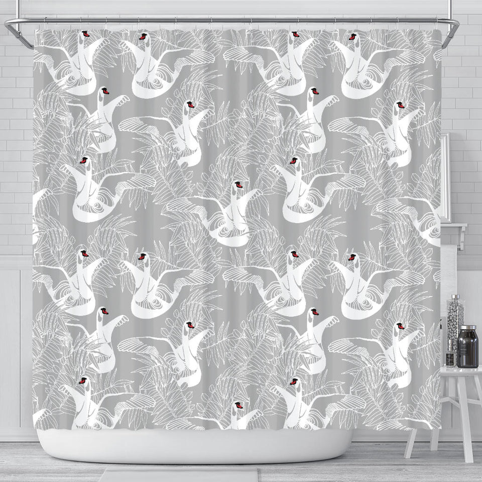 White Swan Gray Background Shower Curtain Fulfilled In US