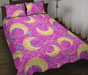 Moon pink rose background Quilt Bed Set