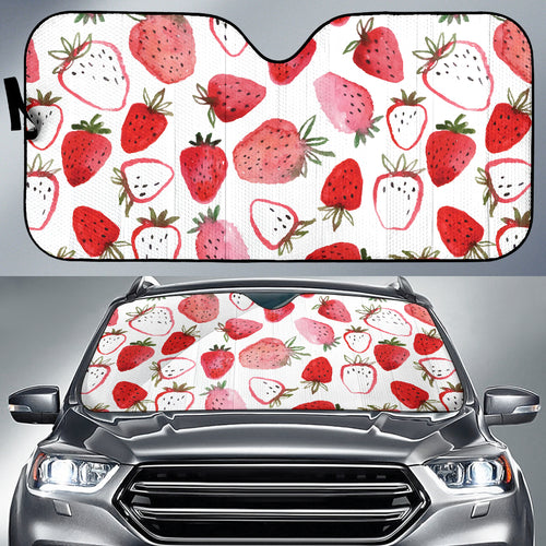 Watercolor Hand Drawn Beautiful Strawberry Pattern Car Sun Shade