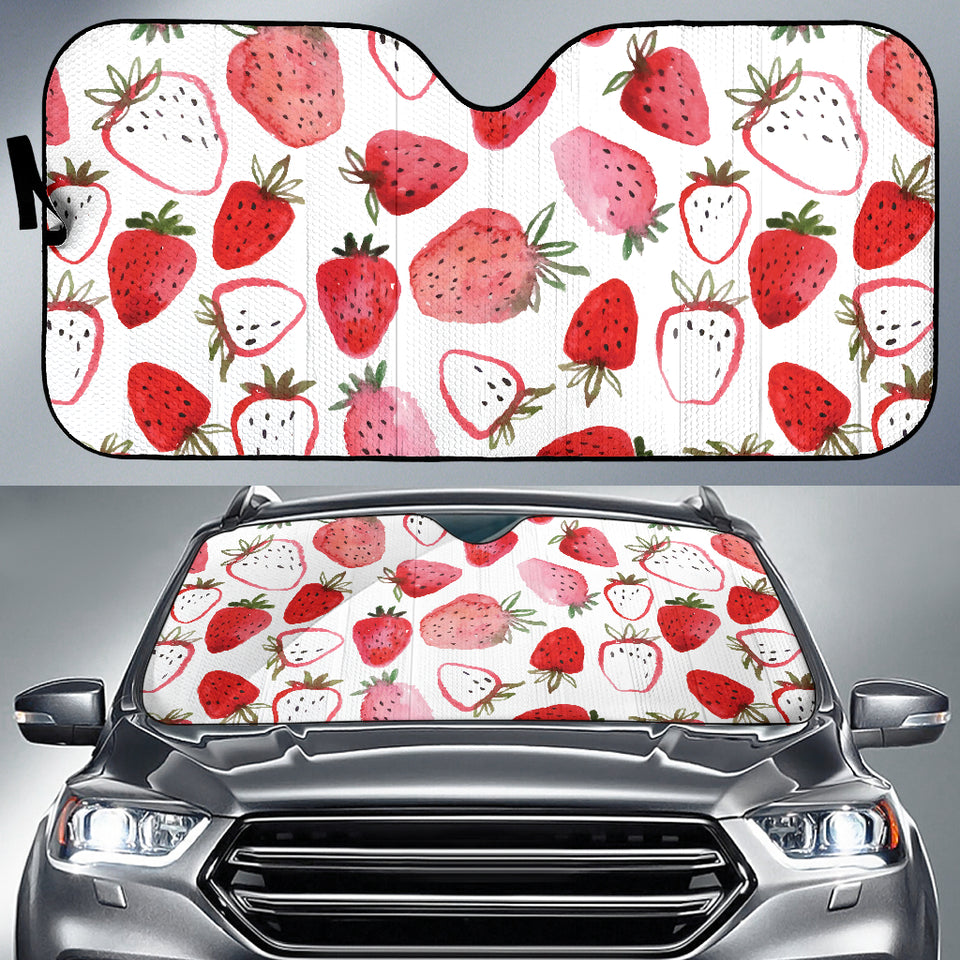 Watercolor Hand Drawn Beautiful Strawberry Pattern Car Sun Shade