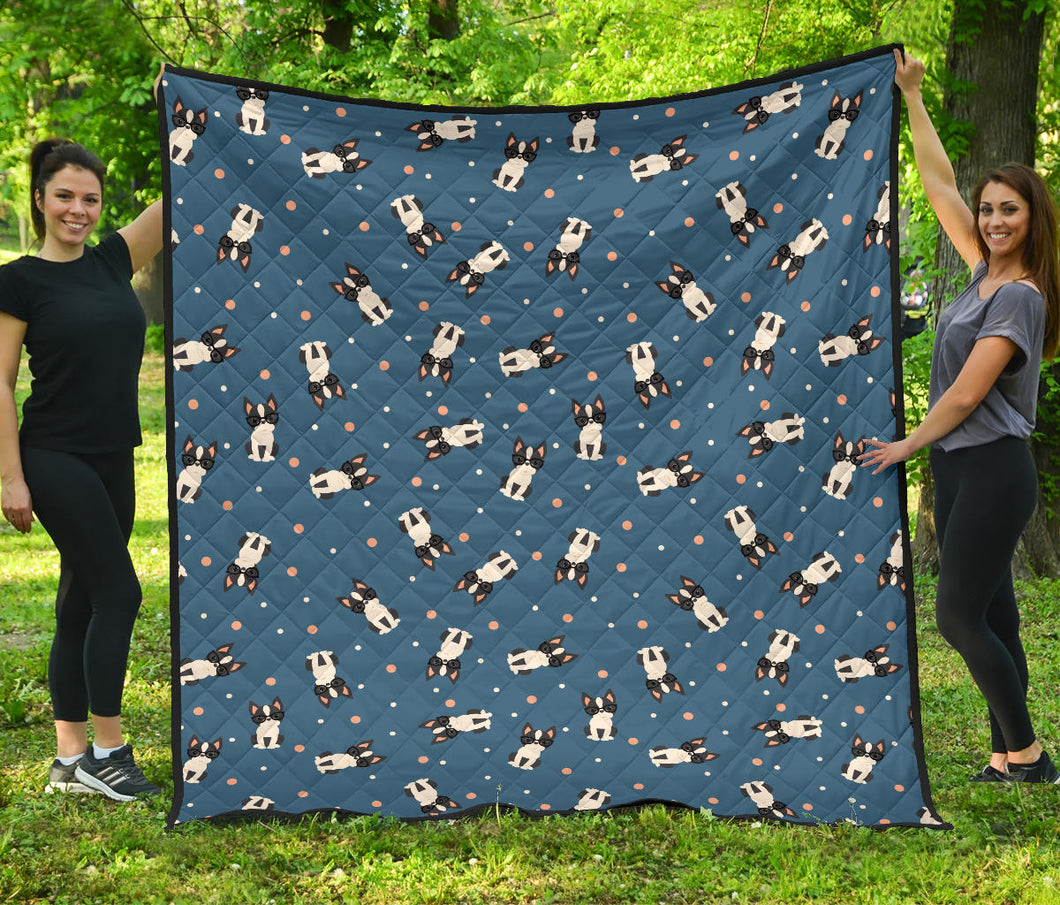 Cute Boston Terrier Dog Spattern Premium Quilt