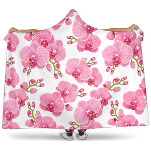 Pink Purple Orchid Pattern Background Hooded Blanket