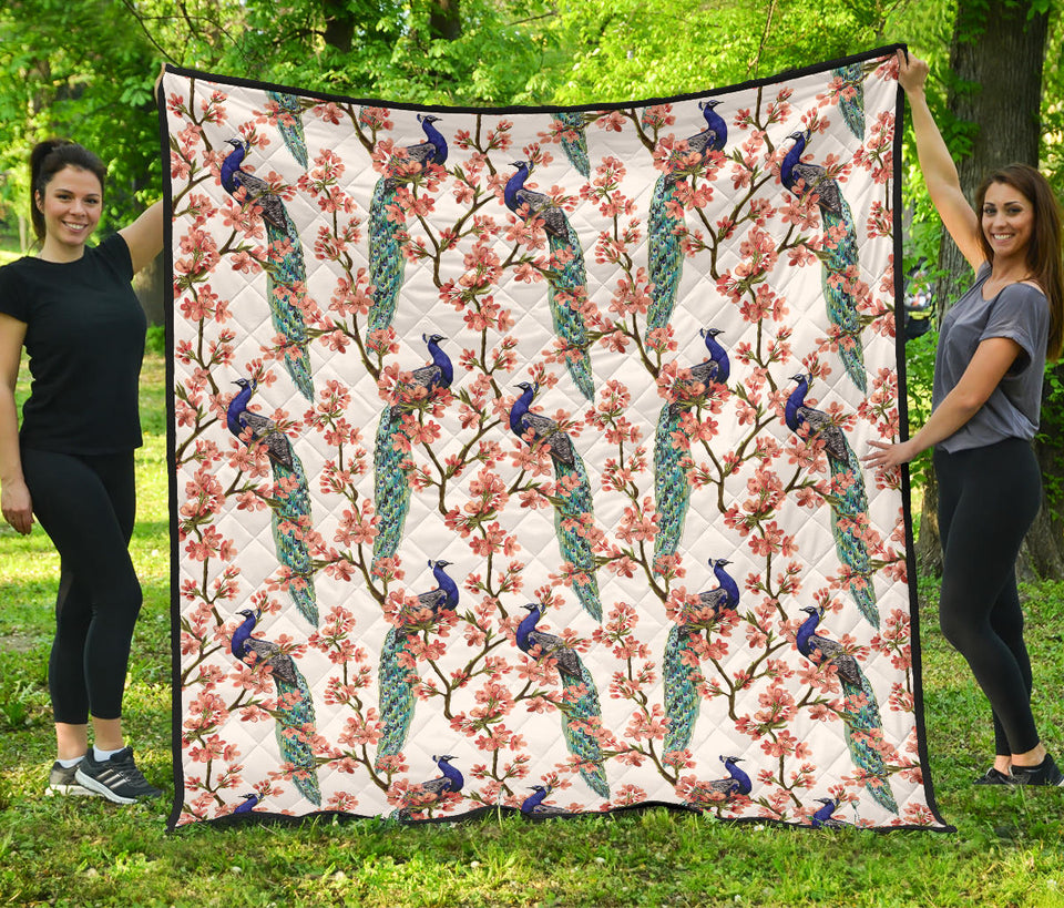 Peacock Tropical Flower Pattern Premium Quilt
