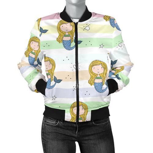 Cute Hand Drawn Mermaid Women'S Bomber Jacket