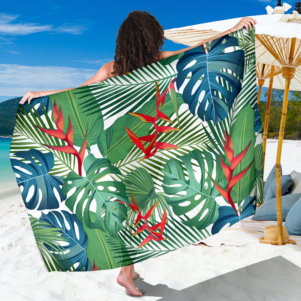 Heliconia Palm And Monstera  Leaves Pattern Sarong